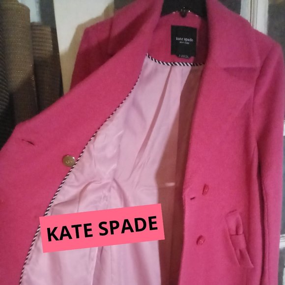 Kate Spade♠️  Double Breasted Boiled Wool Coat in Pom Pink (M) NWT - Picture 1 of 12